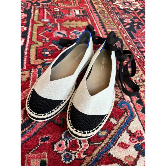 Rothy's Boardwalk Espadrille Flats Black/Beige Women's Size 9 - Picture 1 of 8